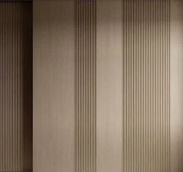 Mur en lames de bois clair et rainures verticales
