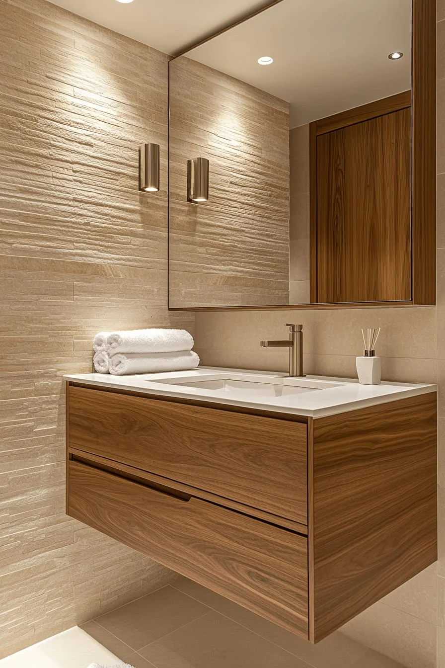 Meuble vasque salle de bain en panneau bois noyer